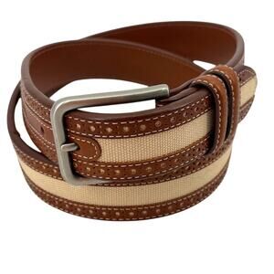 Johnston & Murphy Leatherr Canvas Preppy Mens Belt Sz 36 Brogue Ivy Golf